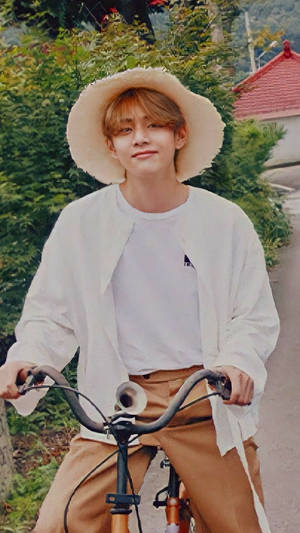 Kim Taehyung 2021 Riding A Bike Wallpaper
