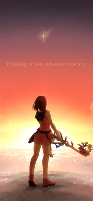 Kingdom Hearts Girl Watching Sunset Phone Wallpaper