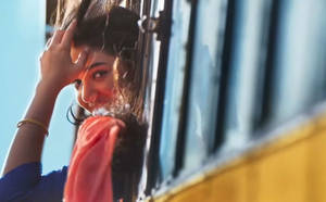 Kirti Shetty On Bus Wallpaper
