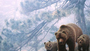Kodiak Bear Family Painting Wallpaper