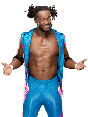 Kofi Kingston In Blue And Pink Wrestling Tights Wallpaper