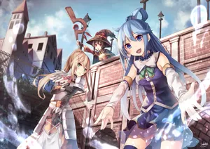 Konosuba Aqua And Friends Wallpaper