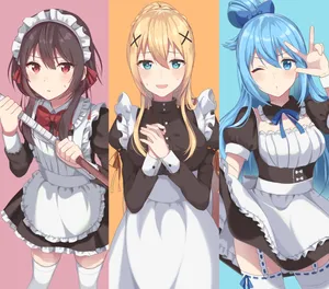 Konosuba Female Trio Cover Wallpaper