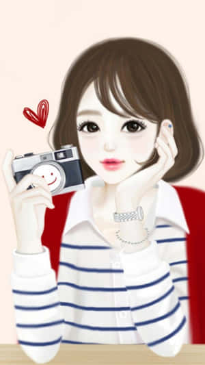 Korean Anime Girl Holding A Camera Wallpaper
