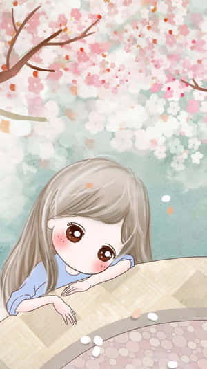 Korean Anime Girl Watercolor Of Falling Flowers Wallpaper
