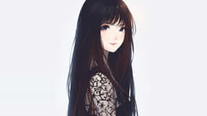 Korean Anime Girl With Long Black Hair Wallpaper