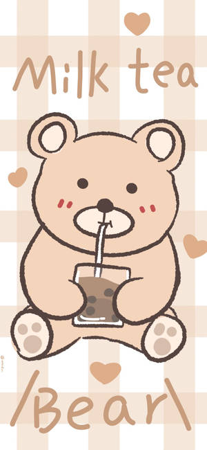 Korean Bear Enjoying A Milk Tea Wallpaper