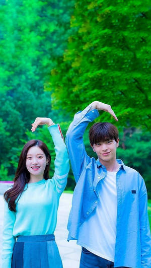 Korean Couple In Blue Wallpaper