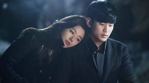 Korean Drama Couple In Black Wallpaper