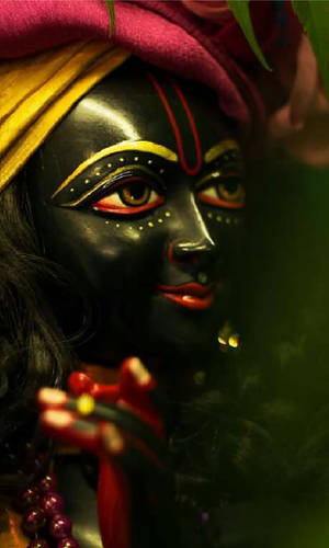 Krishna 3d Black Image Red Hat Wallpaper