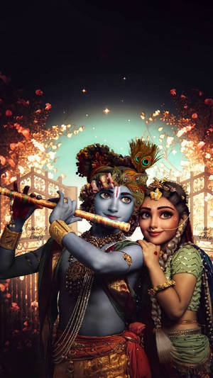 Krishna 3d Cartoon With Flute Wallpaper