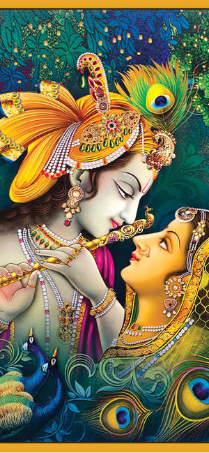 Krishna Bhagwan And Radha Face-to-face Wallpaper
