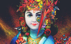 Krishna Bhagwan Flower Headdress Wallpaper