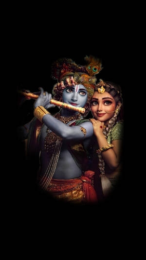 Krishna Iphone Radha Black Background Wallpaper