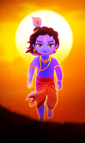Krishna Iphone Walking Against Sunset Wallpaper