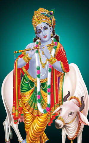 Krishna Ji Leaning On Cow Wallpaper