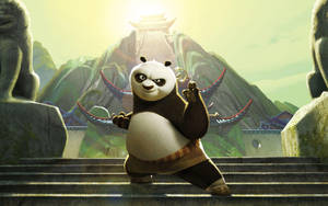 Kung Fu Panda Strikes A Pose By The Temple Wallpaper