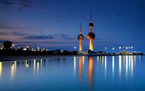 Kuwait Towers Reflected Lights Wallpaper