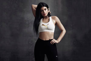 Kylie Jenner In White Black Puma Wallpaper