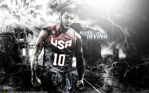 Kyrie Irving Shows Off His Signature Cool Style While Taking Off For The Hoop. Wallpaper