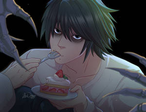 L Lawliet Eating Strawberry Cake Wallpaper