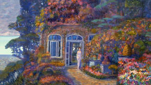 Lady Leaving House Painting Desktop Wallpaper