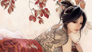 Lady With Japanese Dragon Tattoo Wallpaper