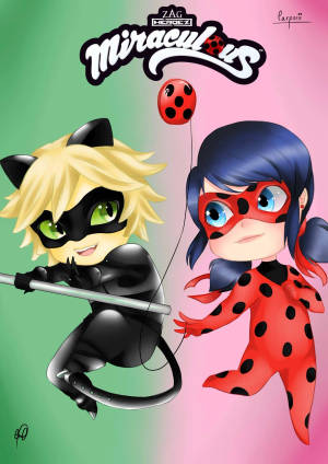 Ladybug And Cat Noir Kiss Chibi Style Wallpaper