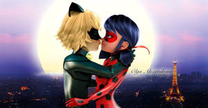 Ladybug And Cat Noir Kiss Full Moon Wallpaper