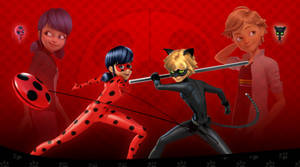 Ladybug And Cat Noir Kiss Weapons Wallpaper