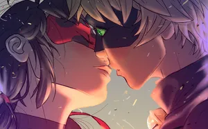 Ladybug And Cat Noir Ready To Kiss Wallpaper