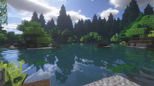 Lake Full Of Greenery 2560x1440 Minecraft Wallpaper