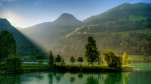 Lake View With Green Water Wallpaper