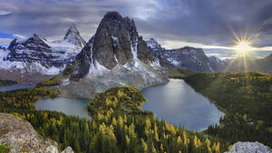 Lake View With Towering Mountain Wallpaper