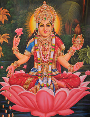 Lakshmi Devi In A Pond Wallpaper