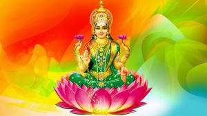 Lakshmi Devi Red And Green Background Wallpaper