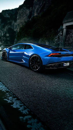 Lamborghini Iphone Blue Aesthetic Car Near Mountain Wallpaper