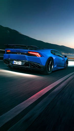 Lamborghini Iphone Blue Car On Road Wallpaper