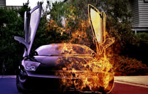 Lamborghini On Fire Half Flame Wallpaper