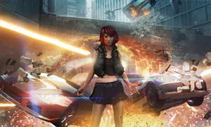 Lamborghini On Fire Ridge Racer Girl Wallpaper