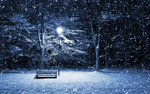 Lamp Post And Snowfall Winter Scenery Desktop Wallpaper