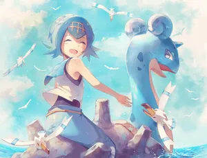 Lana Riding Lapras Wallpaper