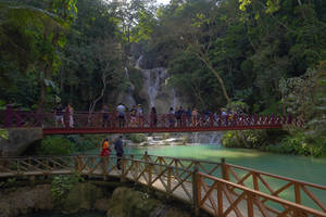 Laos Waterfall Tourist Spot Wallpaper