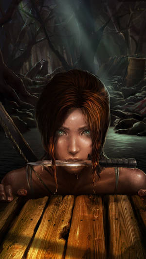 Lara Croft Iphone Biting Knife Wallpaper