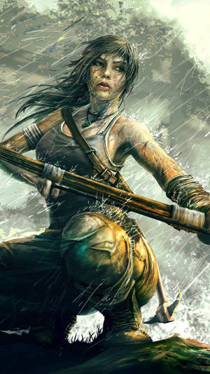 Lara Croft Iphone Bow In Rain Wallpaper