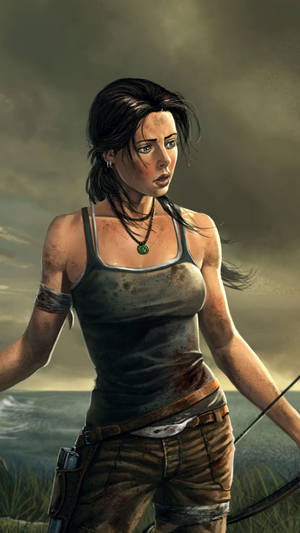 Lara Croft Iphone In Tank Top Wallpaper