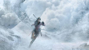 Lara Croft Running From Avalanche Wallpaper
