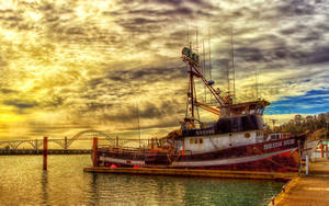 Large Fishing Boat In The Harbor Wallpaper