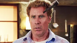 Laughing Will Ferrell In A Blue Suit Wallpaper