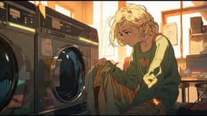 Laundry Day Sunlit Room Anime Style Wallpaper